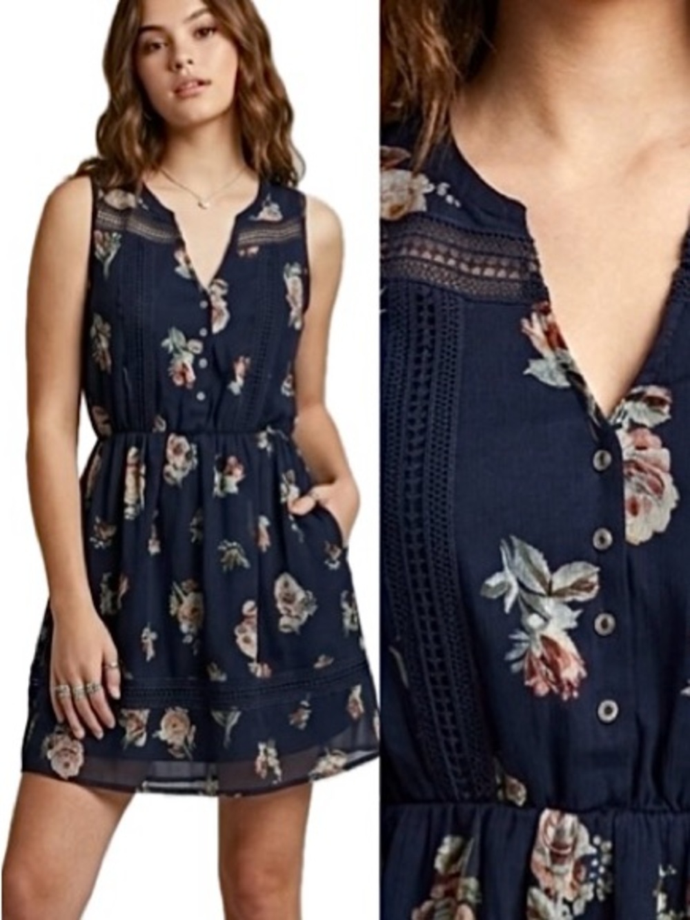 Abercrombie & Fitch Floral Sleeveless Dress Size XS Sheer Embroidered Lace Trim